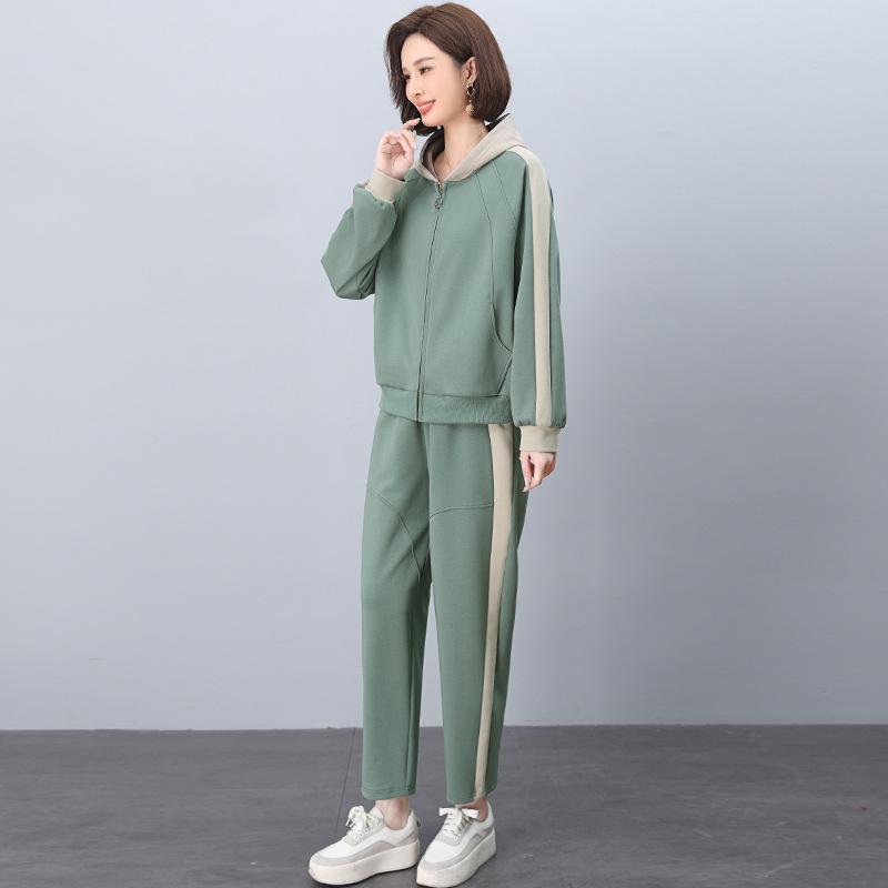 

Женский спортивный костюм высокого класса для весны/осени - Свободный свитшот и брюки - Коллекция 2025 XL зелёный