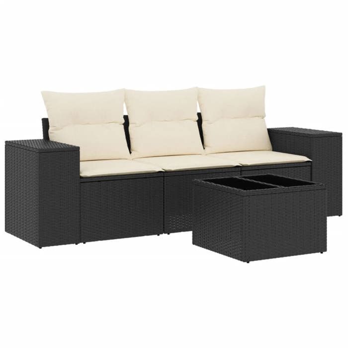 VidaXL Salon de Jardin avec Coussins 4 pcs, Canapés de Terrasse, Ensemble de Meubles de Patio, Mobilier d'Extérieur, Noir 3222265