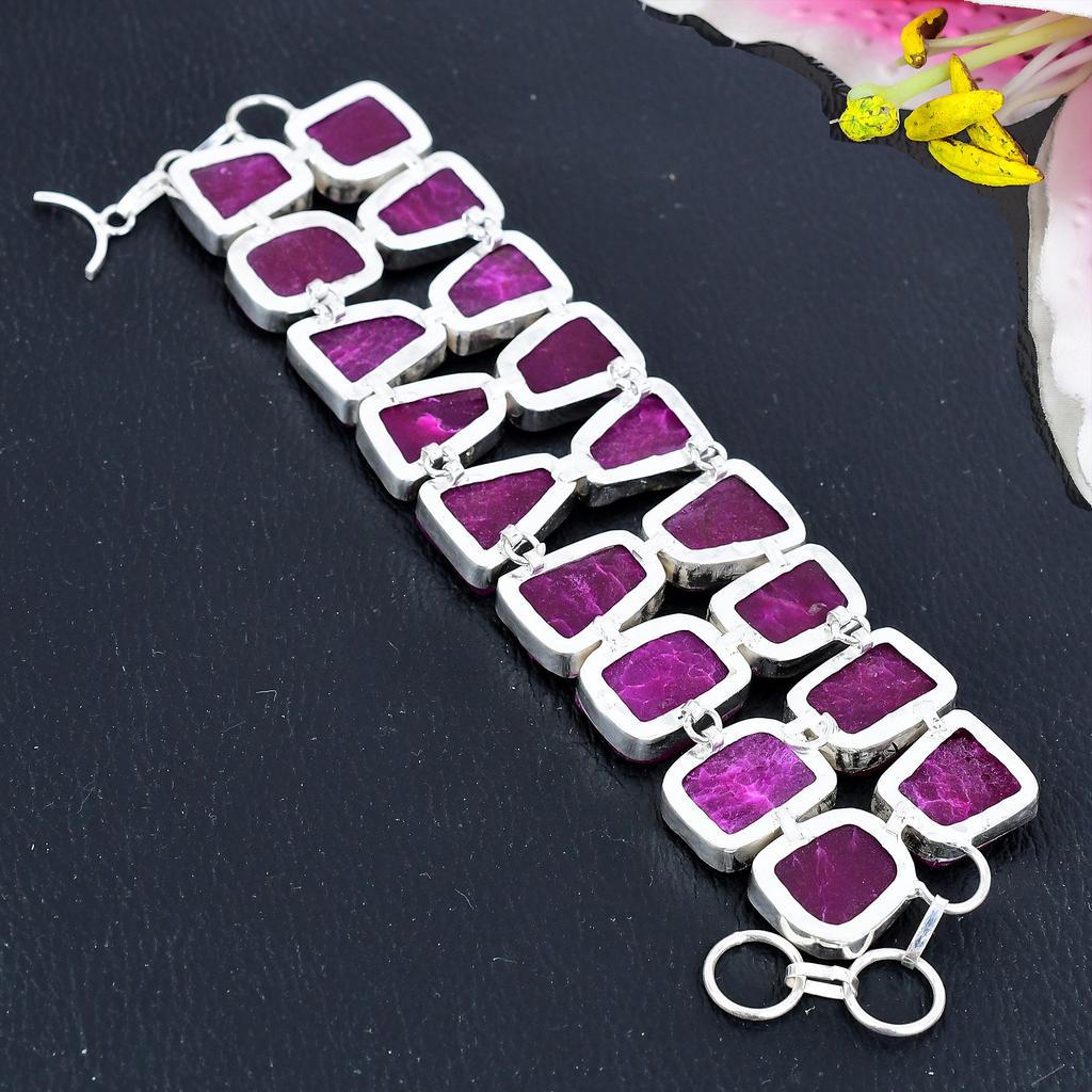 Pink Hememorphite Druzy Gemstone Handmade 925 Sterling Silver Bracelet 7-8" KG-1820