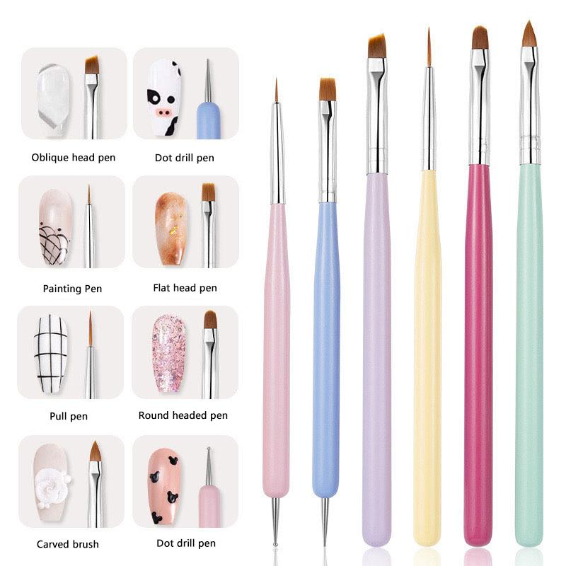 6Pcs/Set Nail Glue Phototherapy Pen Uv Gel Brush Pen Acrylic Brush Professionnal Nail Art Brushes Painting Drawing Brush