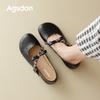 Augustine Mary Jane Shoes Women's 2025 New Summer Flat Small Leather Shoes Commuting Comfortable Black Single Shoes