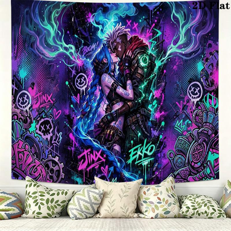 Jinx Wall Tapestry Aesthetic Wall Hanging Printed Fabric Blanket Decorative Tapestries for Bedroom Living Room Home Decor