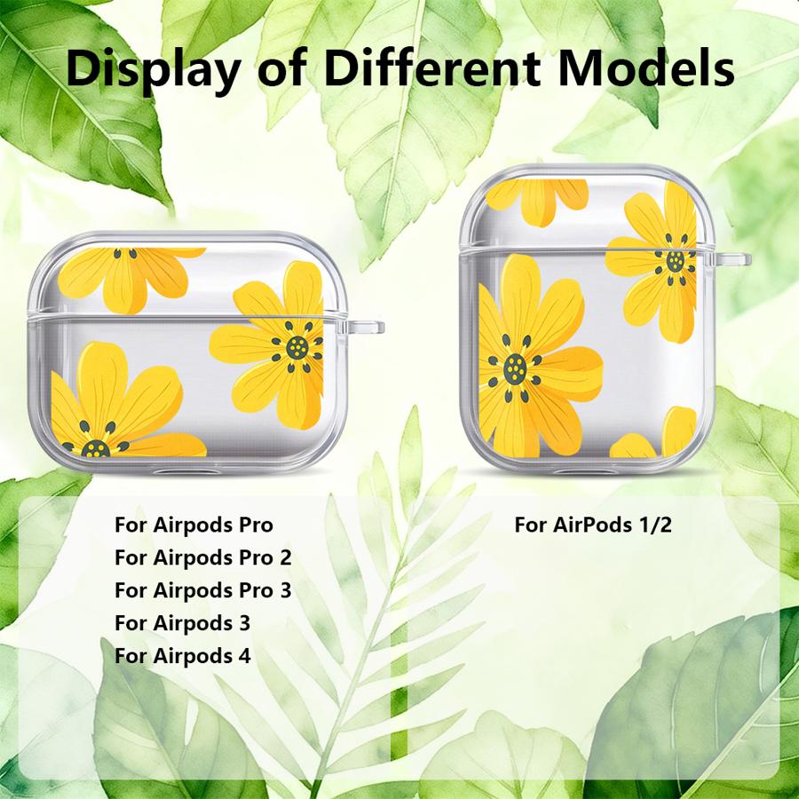 Clear Earphone Cases Cover Case For Airpods Pro3 3 4 Pro 2 Pro2 1 Blue Yellow Flowers
