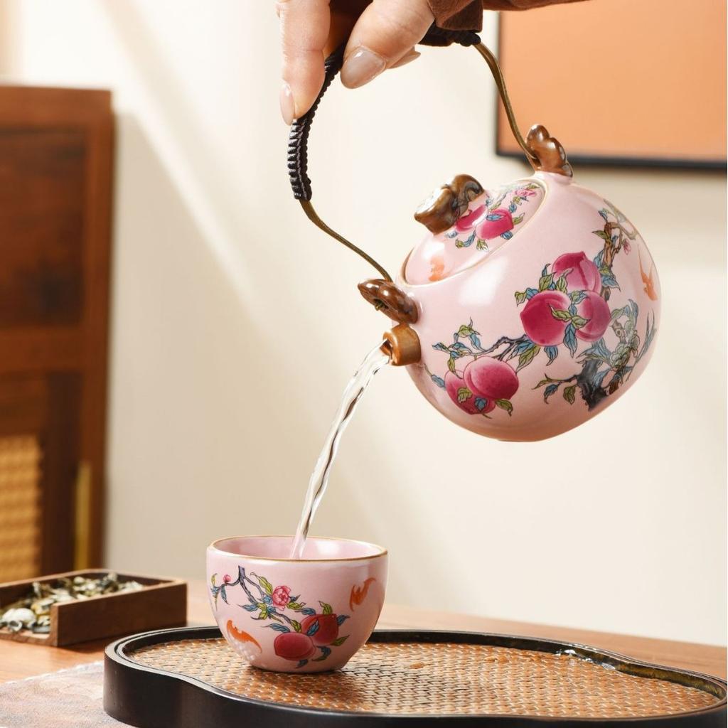 Ru kiln Jiutao series beam pot, teapot, tea maker, household ceramic tea set, tea maker, single pot opening can raise teapot