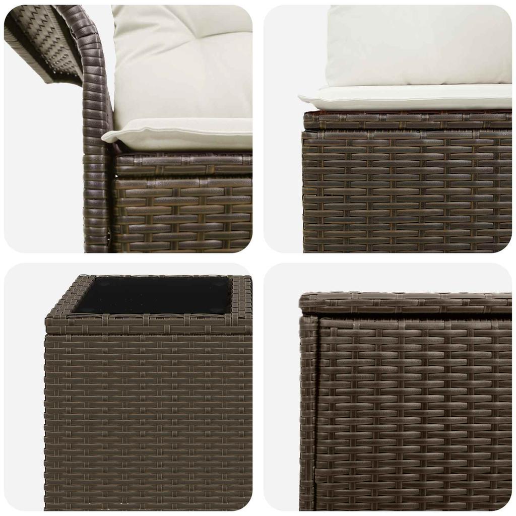Sofa Set 8 pcs Brown and Cream White Poly Rattan and Steel