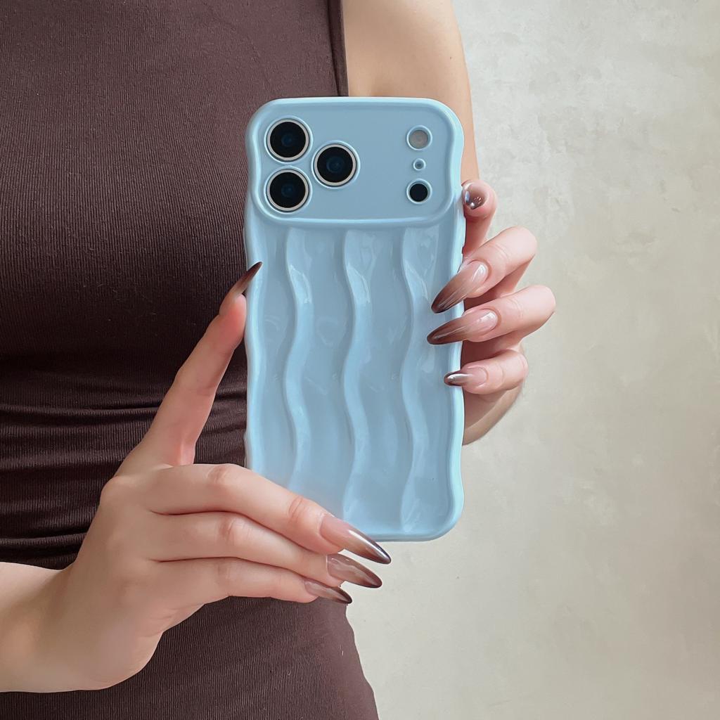 Fine hole three-dimensional wavy pattern, suitable for iPhone17Pro max Apple 16 mobile phone case 14/15 simple solid color case