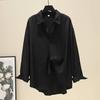 Korean Style Loose Casual Long Sleeve Shirt Pure Color Mid Length Flowy Blouse