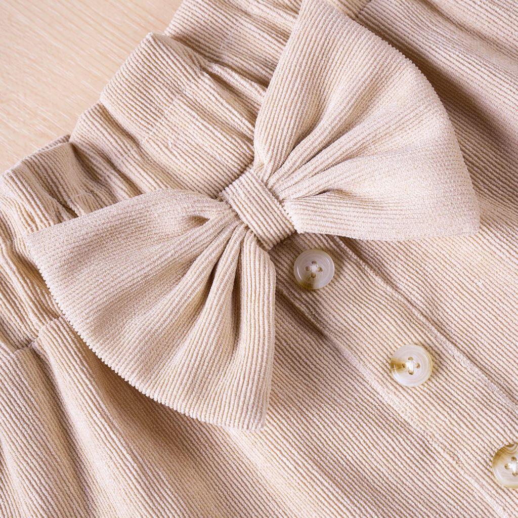 2024 Spring/Autumn Girls' Corduroy Bow Skirt - Solid Color, Single-Breasted, Fashionable.