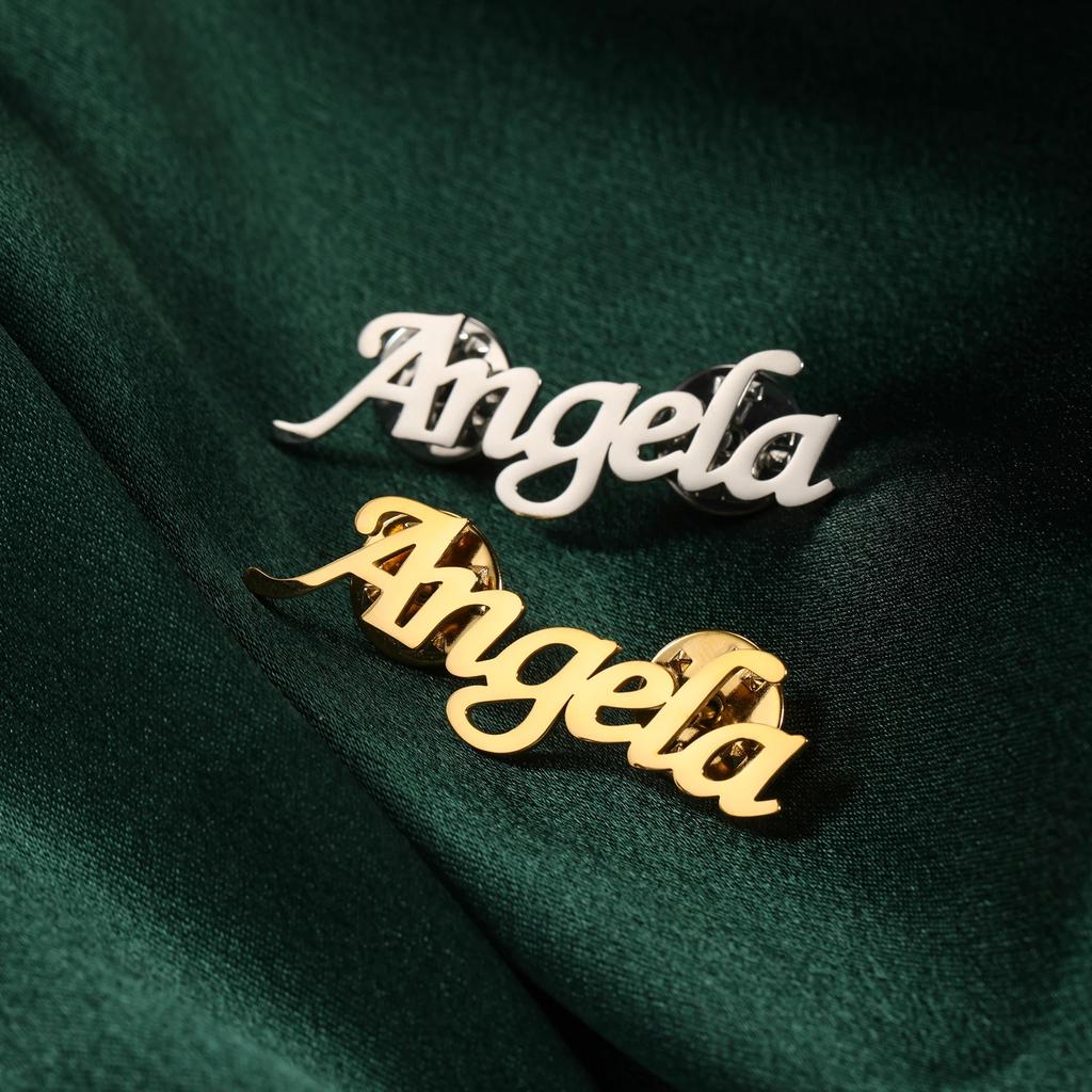 Stainless Steel Custom Name Letters Logo Brooch Personalized Nameplate Pins Badge Trendy Jewelry Gift for Women Men Kids