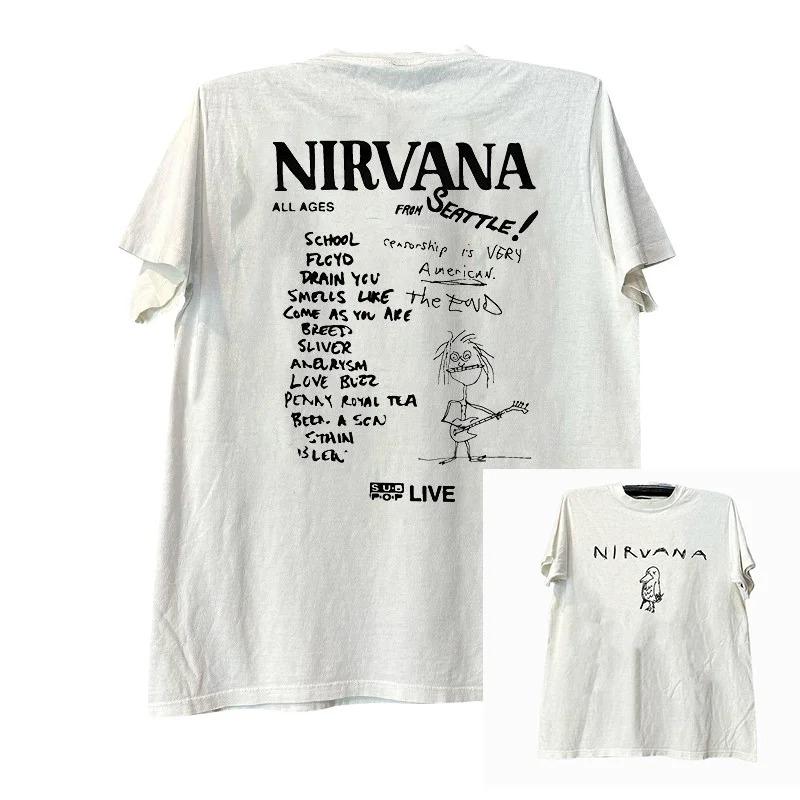 Hot Sale Nirvana Band Peripherals Graphic Print T-shirt Men Women College Style American Graffiti High-Street Oversized Short Sleeve Summer New Tee