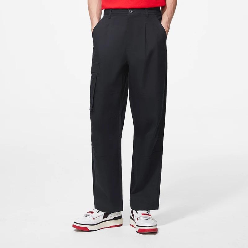 Li-Ning Solid Color Printed Logo Straight Casual Pants Men Bottoms Black AKXS385-1