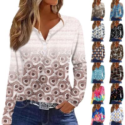 Women's T Shirt Tee Button Long Sleeve Daily Weekend Fashion Basic V- Neck Regular Top