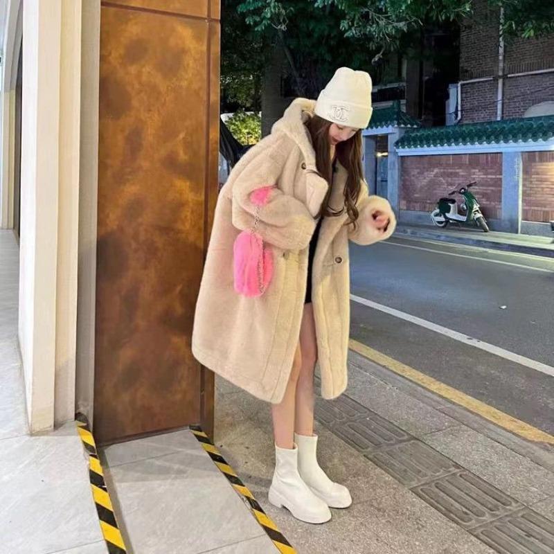 Winter new hooded loose long fur coat environmentally friendly fur integrated imitation mink fleece fur coat