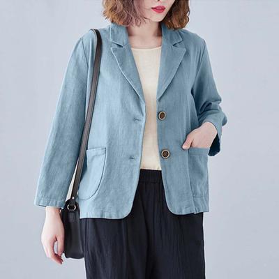 Fall Spring Suit Coat Turn-down Collar Loose Long Sleeves Pure Color Double Buttons Cardigan Casual Daily