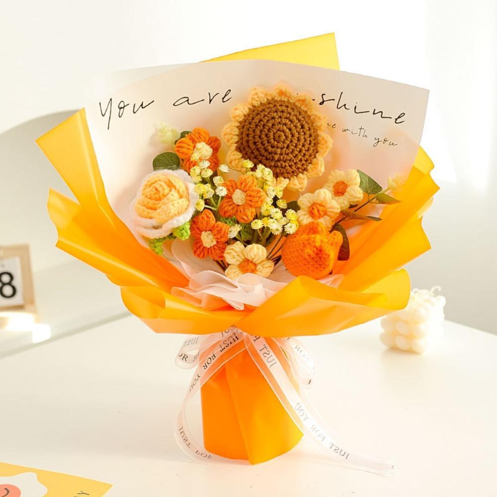New Cotton Crochet Bouquet Sunflower Rose Woven Knitted Flower DIY Handmade Artificial Handmade Woven Bouquet Graduation Gifts