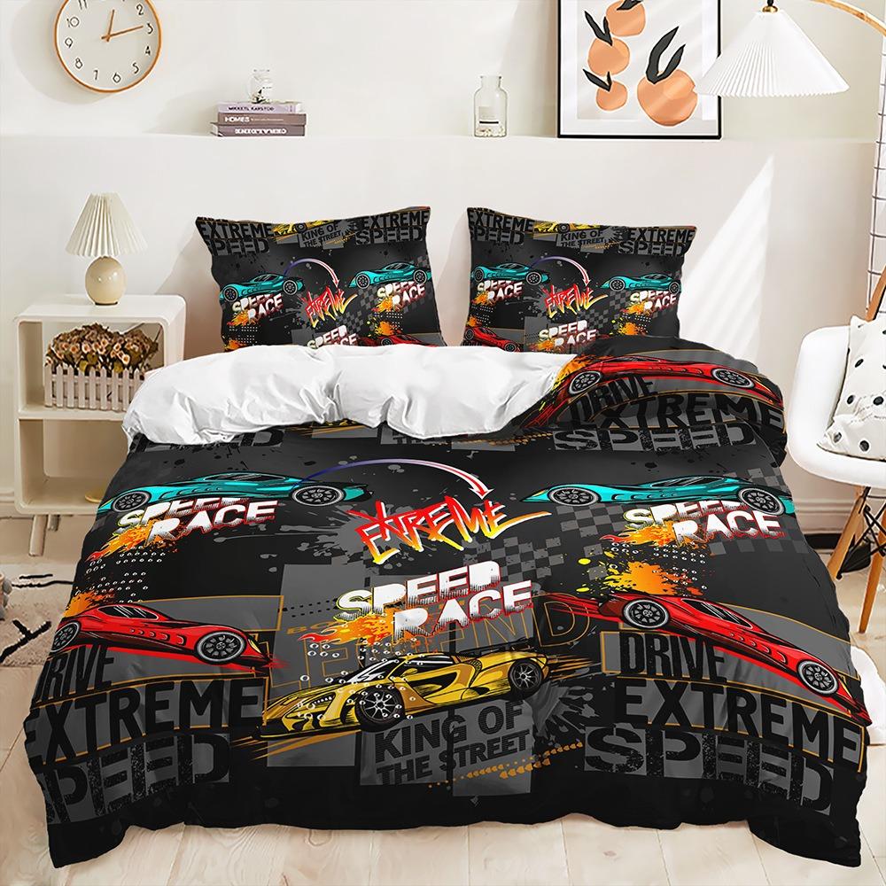 3D Printing Speed Racing Bedding Set King Queen Bed Down Duvet Cover Pillowcase 2/3pcs Men and Boys Teenagers Cover Gift