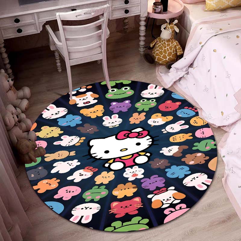 

Hello Kitty cartoon round rugs in various sizes, suitable for children s living rooms, camping, picnics, and flannel non-slip yo 80cm