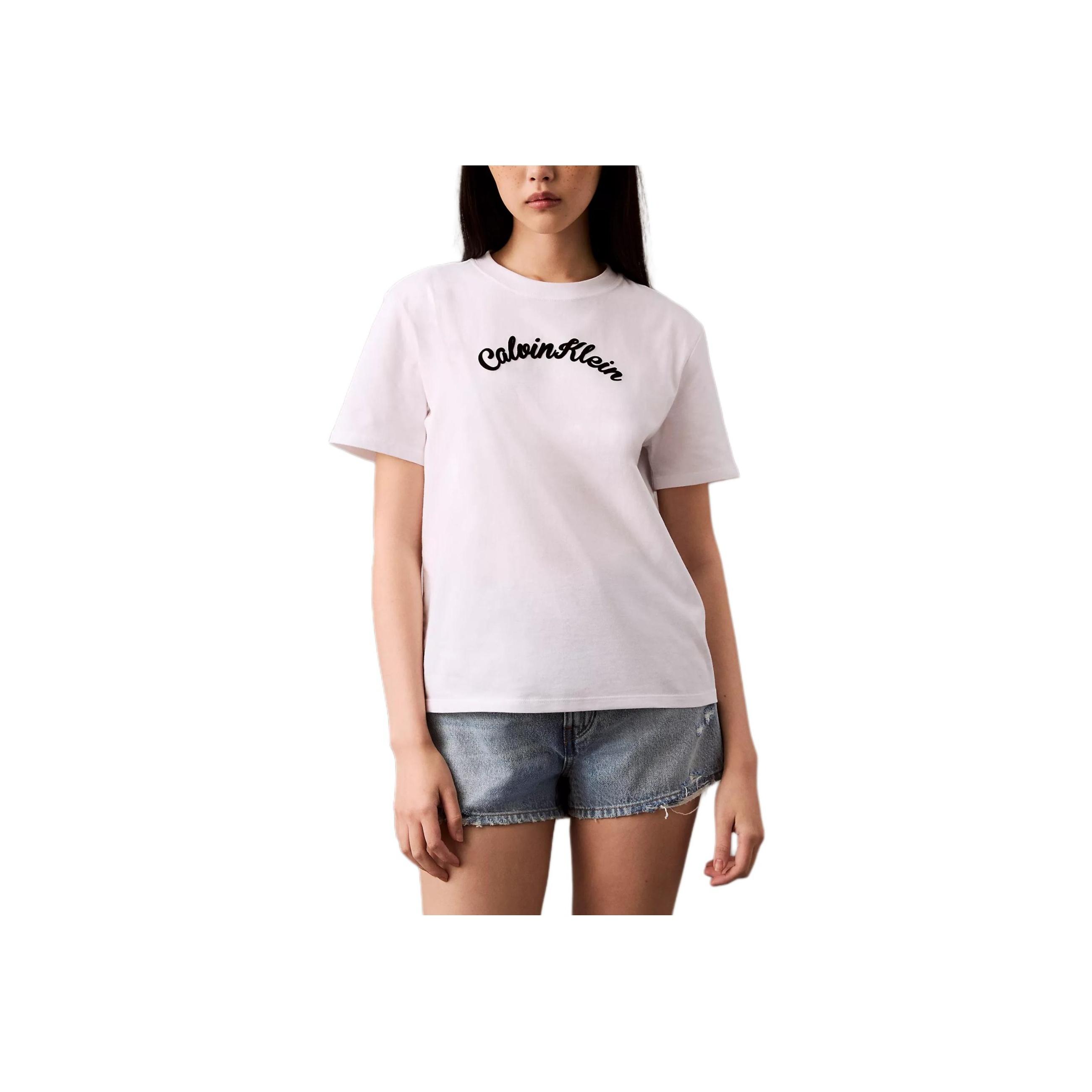 

Calvin Klein Round Neck Casual Soft Comfortable Short Sleeve T-Shirt Women Tops Bright-White 478011S-110 S