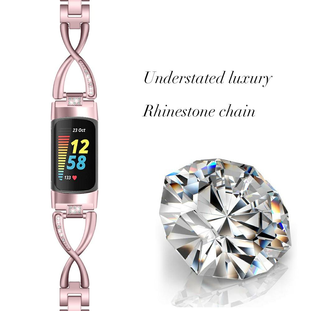 For Fitbit Charge 3/4 Universal Watch Strap Metal Watch Band with Decoration for Girls