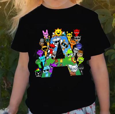 Neues Sprunki T-Shirt für Kinder AZ Alphabet T-Shirts Cartoon Junge Mädchen T-Shirts Anime Kinder Kurzarm Schwarz Sprunki Kleidung