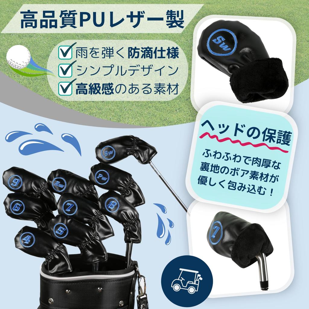 Golf Iron Cover Head Cover 9 Piece Set Golf Club Protection PU Leather High Quality Embroidery MSW2357 Black