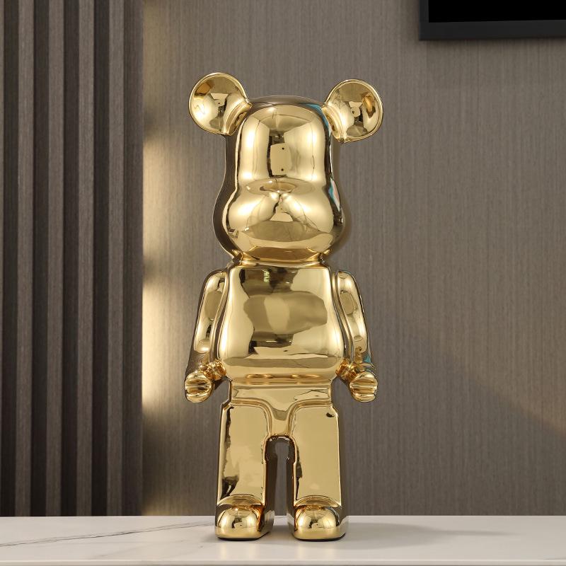 Gradient Electroplated Decorative Bear Figurine - Large Cartoon Money Box for Living Room TV Cabinet