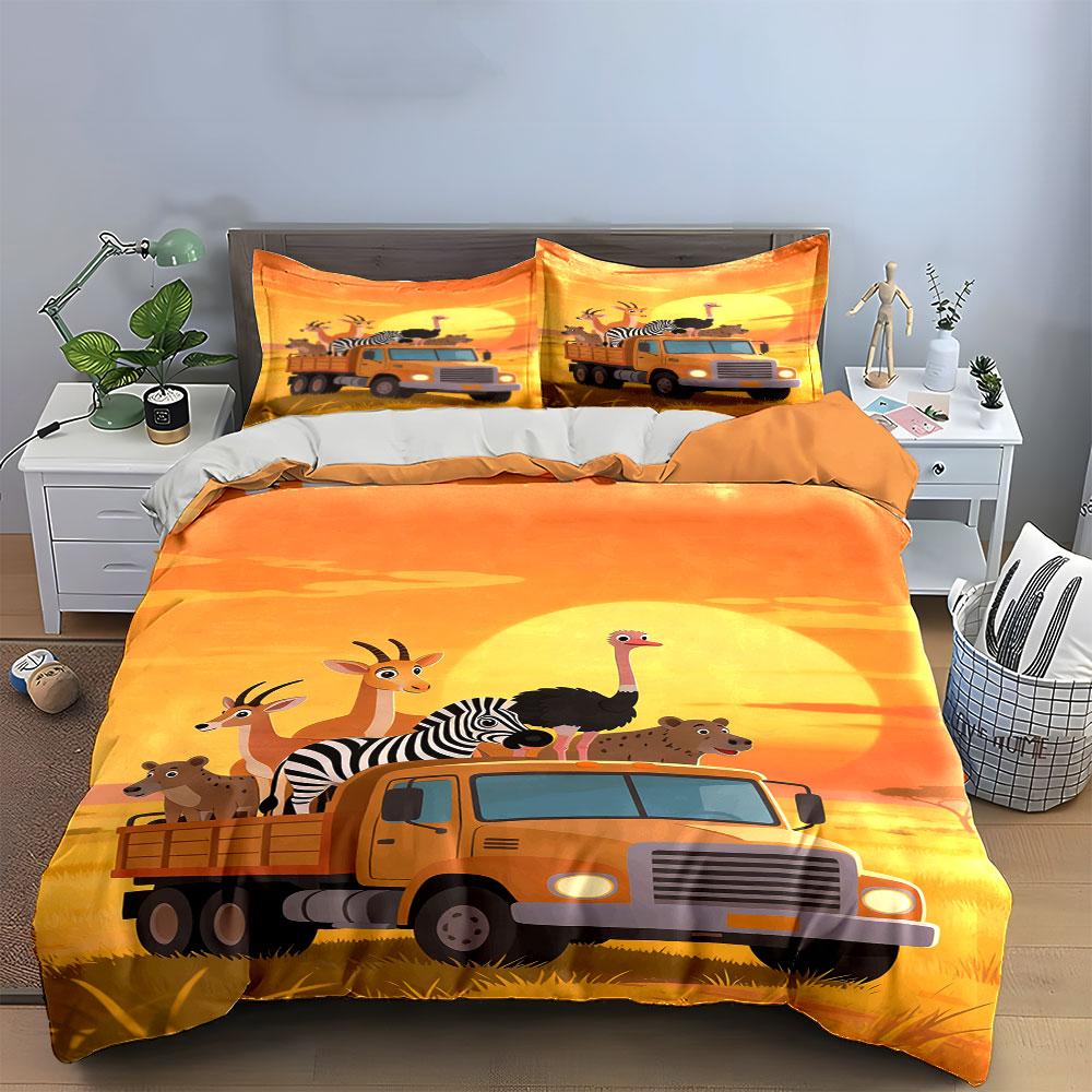 Truck carrying assorted animals. Bedding sets Duvet cover sets Duvet covers Pillowcases(1 * Duvet Cover 2 * Pillowcases, without duvet insert)