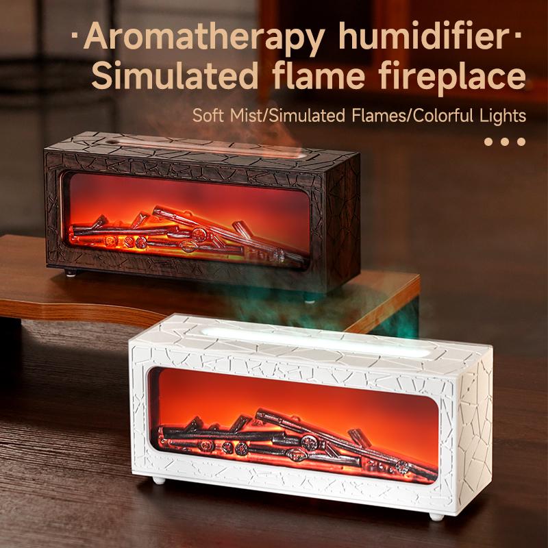 Flame Humidifier Simulated Fireplace At Night Time Remote Control Bass Large Spray Aroma Diffuser Oil Christmas Gifts Humidifier
