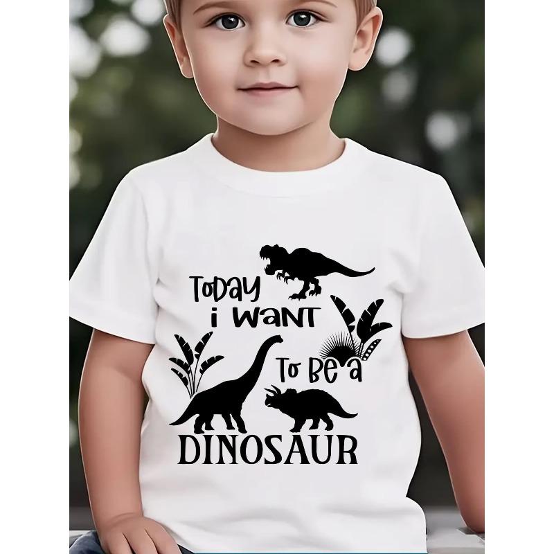 European Size Boys Round Neck Short Sleeved T Shirt with Dinosaur Pattern Print