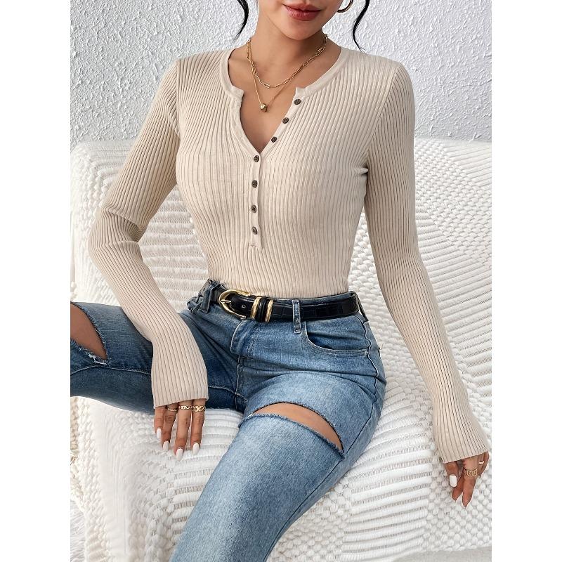 VEZFAA Kadın Modası Günlük İlkbahar Sonbahar Düz Renk Baskı Uzun Kollu V Yaka Bluzlar ve Gömlekler