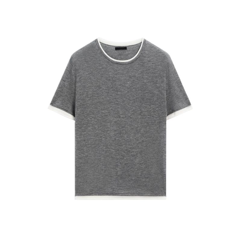 MD Spring/Summer New Arrival Women's Clothing Basic Style Casual Style Fake Two-Piece round Neck Short Sleeve Knitting T-shirt Tops 5635623