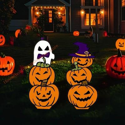 Vintage Metal Halloween Stake Spooky Pumpkin Yard Art Easy Setup Garden Party Decor