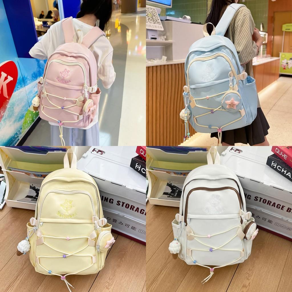 Natureinspired Nylon Backpack With Drawstrings And Geometric Pattern For Teens