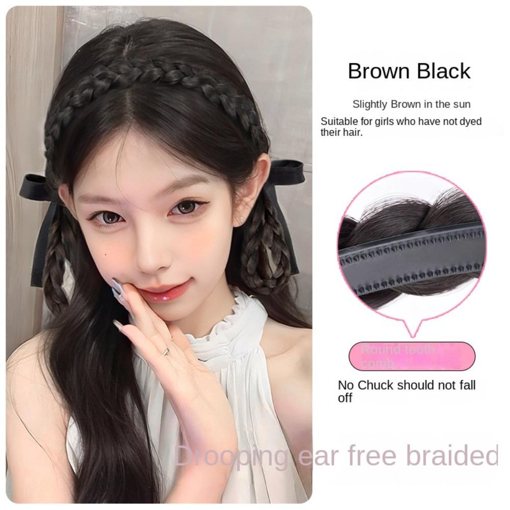 Headdress Twist Braid Wig Bun Cute Lop-Eared Rabbit Bun Bow Braided Headband  Daily