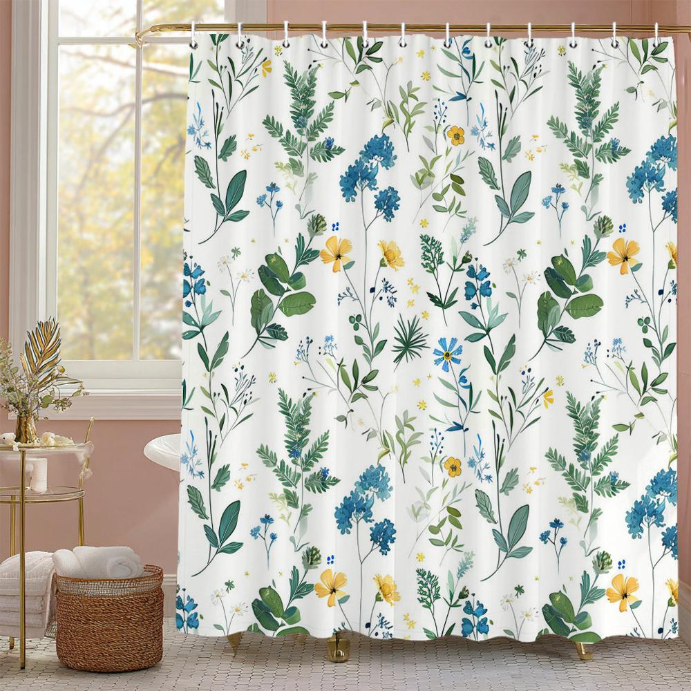 Spring Small fresh Floral , leaves Shower Curtain, Bathroom Decorative Shower Curtain, Waterproof Shower Curtain with Hooks