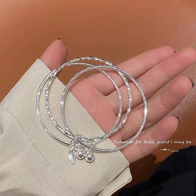 Silver Bracelet Three-layer Ring Bell Leaf Light Luxury Bracelet
