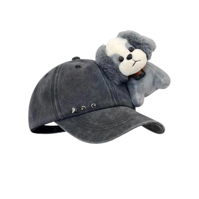 Adjustable Cotton Baseball Cap With Cartoon Dog Design And Rivet Studded For Women Casual Wear Fashion Accessories
