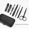 7pcs Nail Clippers Set Portable Stainless Steel Black Pedicure Scissor Tweezer Manicure Nail Tools