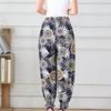 WTEMPO Elastic High Waist Thin Printed Women's Spring Summer Ice Silk Wide Leg Pants Mother's Loose Jogger Pants