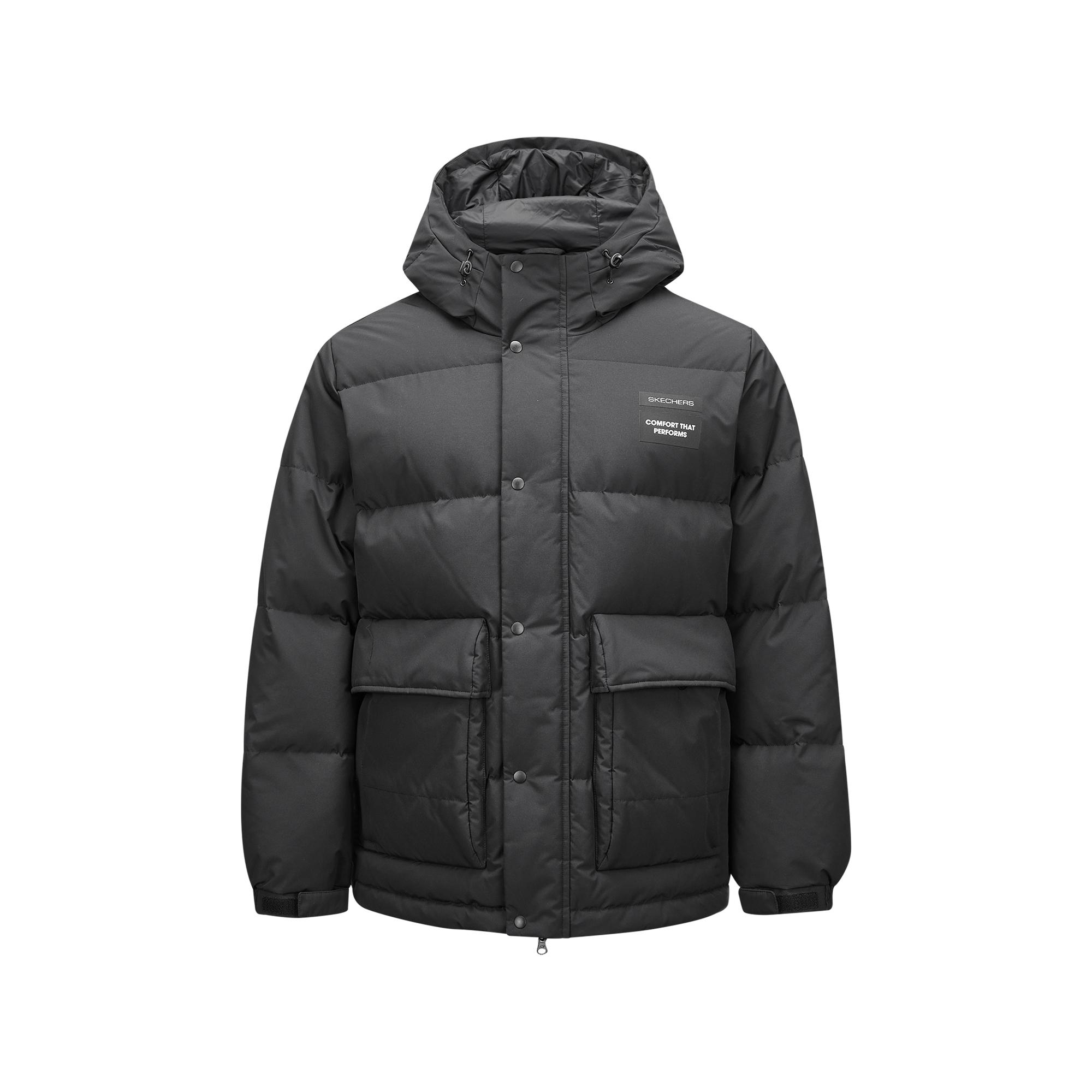 Skechers Basic Sports Series Comfortable Fashionable Warm Hooded Versatile Jacket Down Coat Men outerwear Carbon-Black P424M057-0018 M