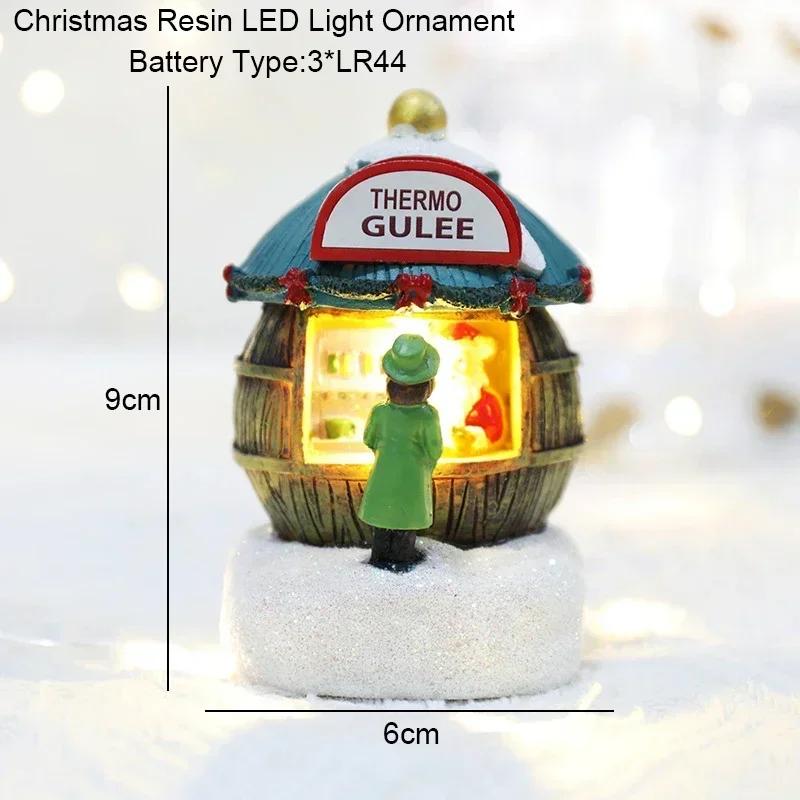 Christmas LED Houses Claus  Pine Needles Snow Christmas Snowman Glowing Ornaments Resin Santa View Holiday Gift Toys for Kids