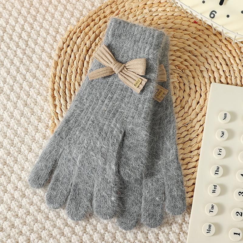Wind Bow Knitted Gloves Women's Winter Outdoor Cold Protection and Warm Wrist Guards Can Be Cute and Sweet
