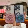 Double Color Gradient Diamond Swan Phone Case For iPhone 16 15 ProMax 14 13 12 Pro Max Plus 11 Glitter Quicksand Silicone Cover