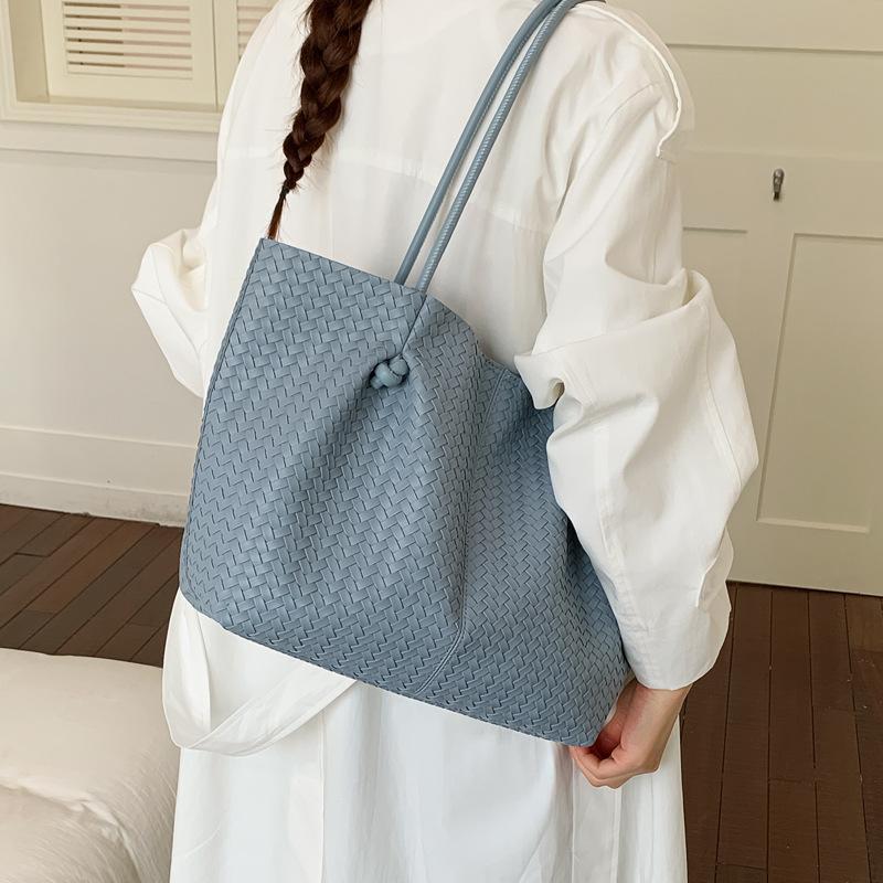 Borsa tote in trama tessuta di grande capacità, borsa a doppio strato casual e alla moda per il pendolarismo, elegante borsa a spalla singola