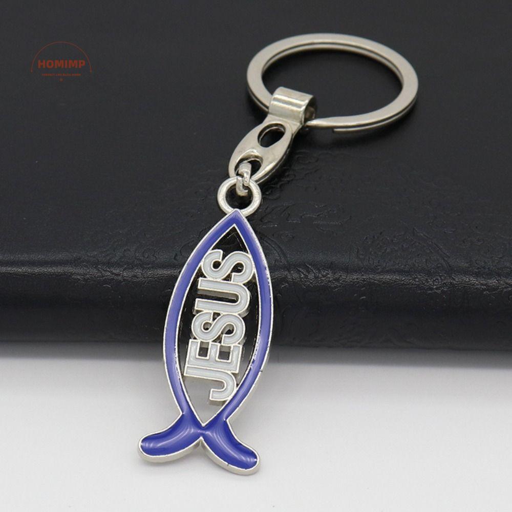 Multipurpose Alloy Fish Shape Keychain Fish Shape Cartoon Jesus Charm Pendant Religious Christian Car Keychain Church Souvenir