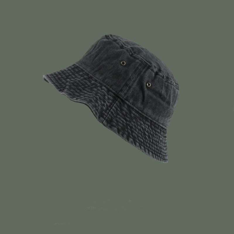 

Hong Kong Style Retro Washed Jean Fisherman Hat Couple Vintage Fashion Short Brim Bucket Hat Breathable Pure Color Thin Spring and Summer Black M(56-58cm)