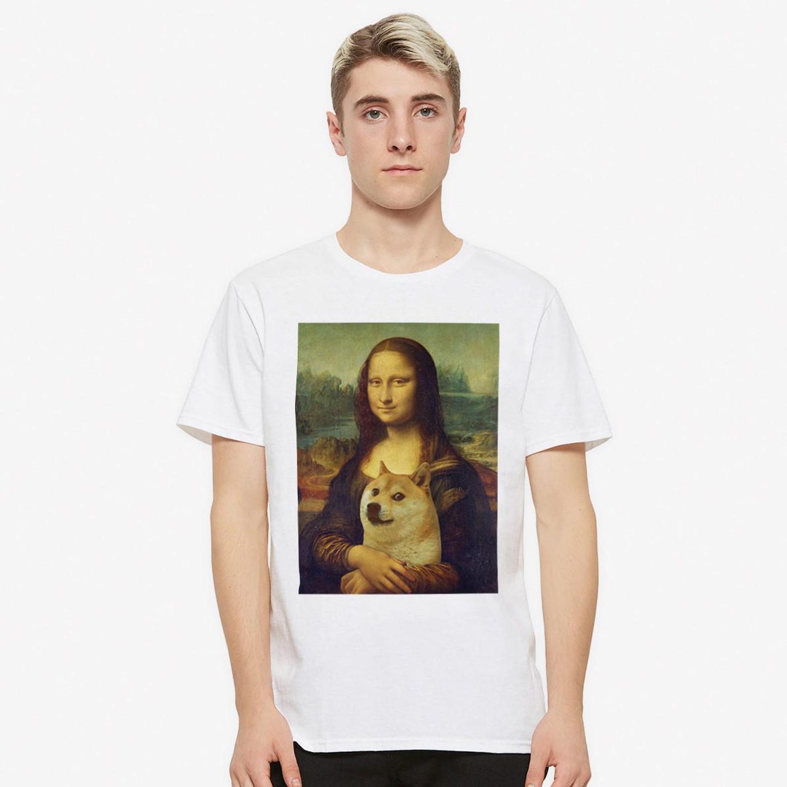 Mona Lisa with Doge Shiba Inu T-Shirt, Men s and Women s Sizes (SHB-34670) 4XL