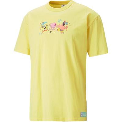 Puma X Spongebob Kollaboration Einfarbig Cartoon-Muster Bedrucktes Rundhals Kurzarm T-Shirt Herren Tops Hellgelb 538958-60