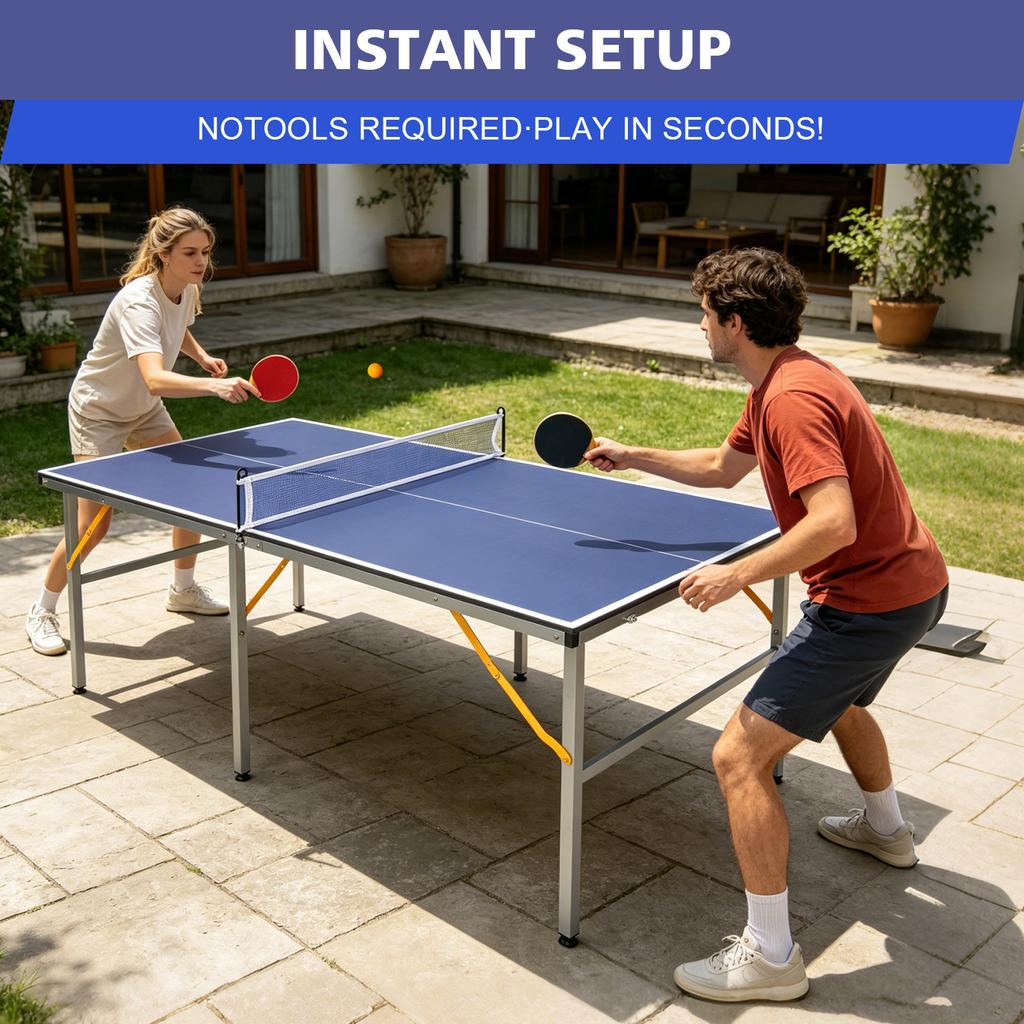 182x91cm/6x3ft Professional Portable Folding Ping Pong Table, Table Tennis Game Set with Net, 2 Paddles & 4 Balls for Adults and Teens
