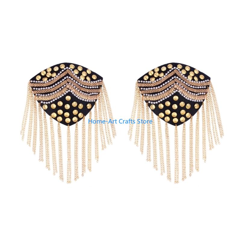 

Y3NA Metal Rhinestones Tassels Epaulet Decoration For DIY Clothing Craft Projects золотий